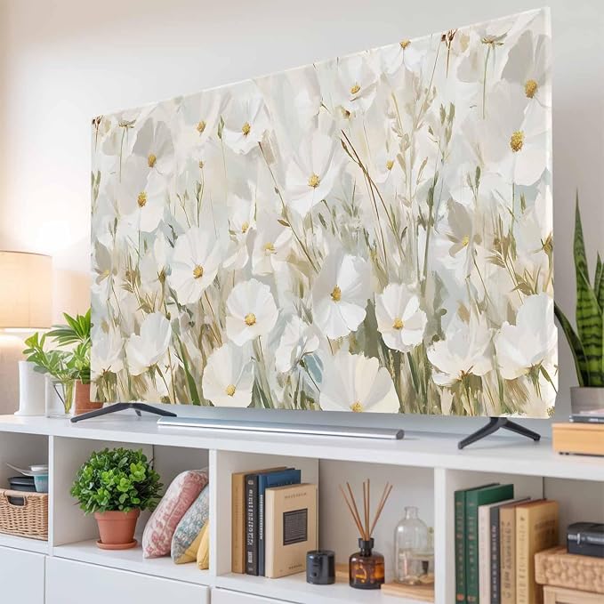 Summer White Gardenia Flower Indoor TV Cover, Elastic TV Screen Protector by Unknown