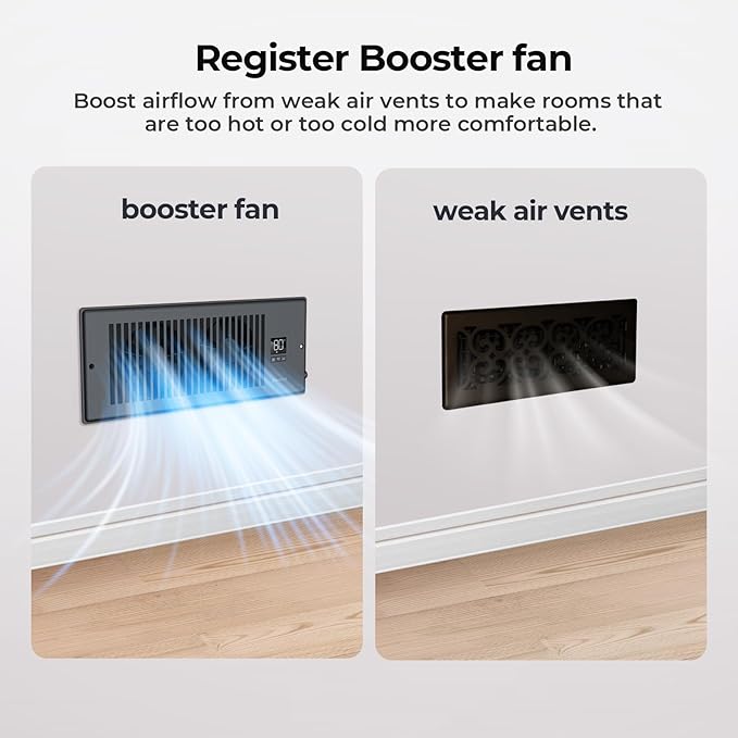 Quiet Register Booster Fan Fits 4" x 12" Register Holes, 10-Speed Smart Heating - Image 2