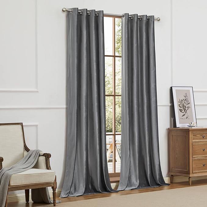 BULBUL Luxury Dark Grey Velvet Curtains 63 inch Elegant Living Room Curtain - Image 7