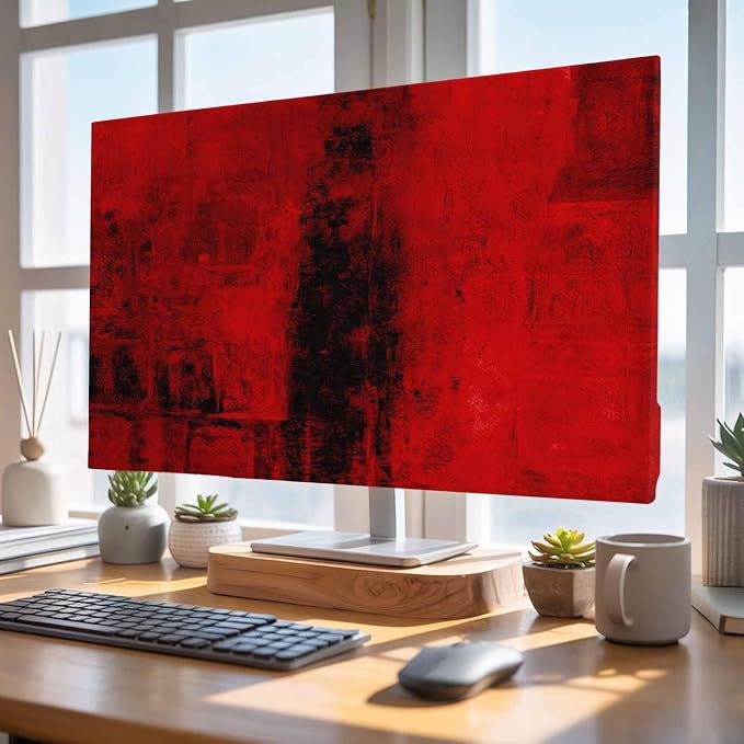 Red Black Mottled Texture Indoor TV Cover, Elastic TV Screen Protector Abstract - Image 4