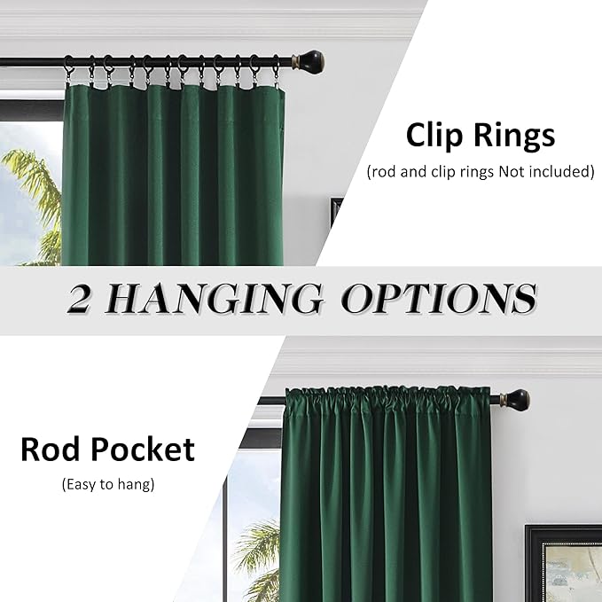 DONREN Emerald Green Blackout Thermal Insulating Window Curtain Drapes - Image 2