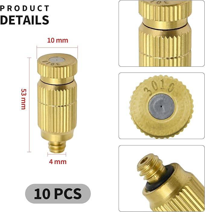 Brass Misting Nozzle, 10 Pack High Pressure Spray 10/24 UNC Anti-drip Fogging - Image 2