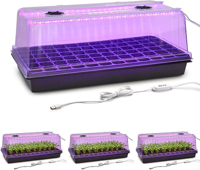 1020 Trays with Grow Light and 6.3" Humidity Dome by RooTrimmer