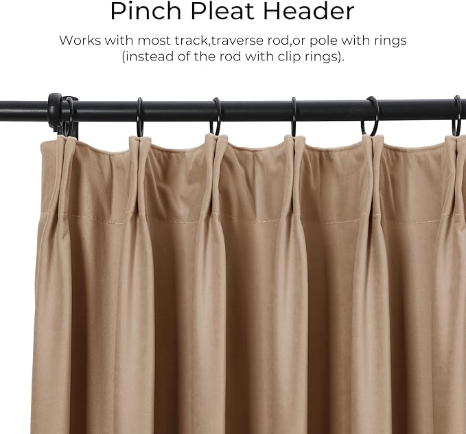 TWOPAGES Luxury Velvet Curtain Pinch Pleated Hazelnut Curtain 96 inch Long - Image 2
