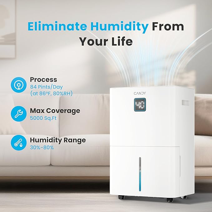Candy 98 Pints Dehumidifier for Spaces up to 5000 Sq. Ft, Dehumidifier for Home - Image 2