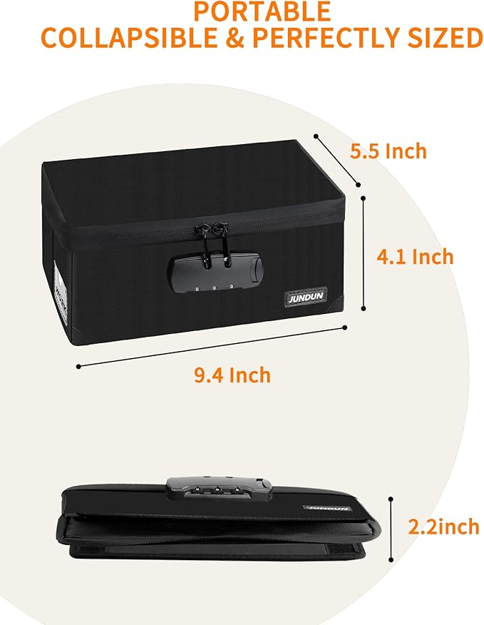 JUNDUN Index Card Holder with Lock, Collapsible Fireproof Index Card Box fits - Image 6