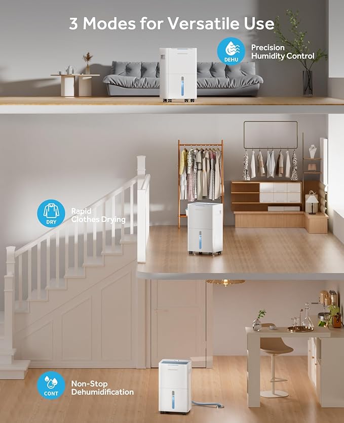 Dehumidifiers for Home with Drain Hose, Smart Humidity Control, 3 Modes for - Image 6