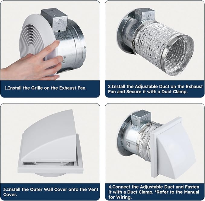 Quini 512M 6-inch Through Wall Exhaust Fan, 80 CFM 4.0 Sones, Bathroom Wall - Image 5