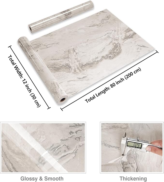 CRE8TIVE 12"x80" Glossy Beige Silver Liquid Marble Contact Paper Peel and Stick - Image 8