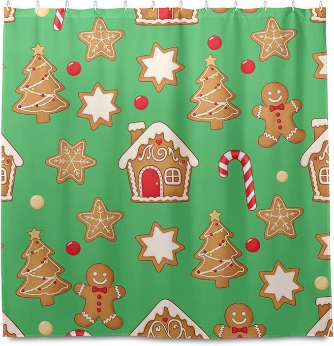 Christmas Gingerbread Brown Shower Curtain Liner 72×72 inch - Image 2