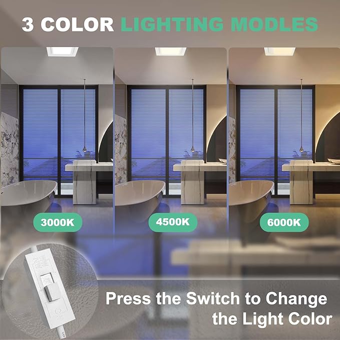 Bathroom Exhaust Fan with Light, 11.8 in Panel, 12W Square LED, 141 CFM - Image 3