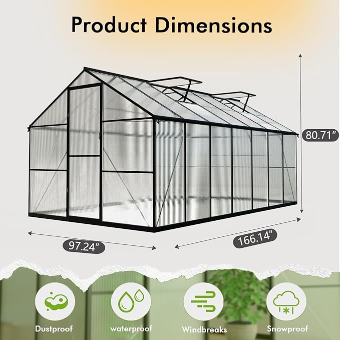 8×14FT Green Houses for Outside, Walk in Greenhouse for Outdoors and Garden - Image 8