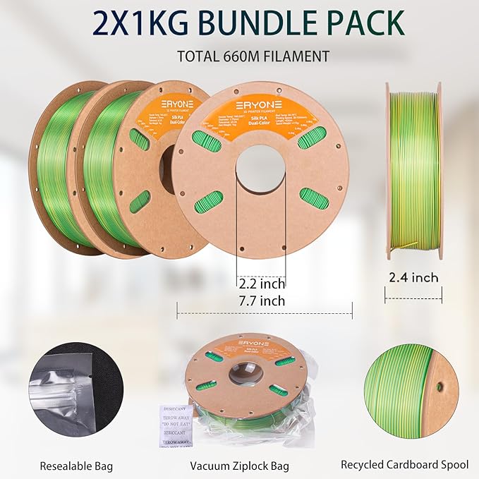 ERYONE Silk Dual Color PLA Filament 3D Printer 1.75mm +/- 0.03mm, Bicolor - Image 6