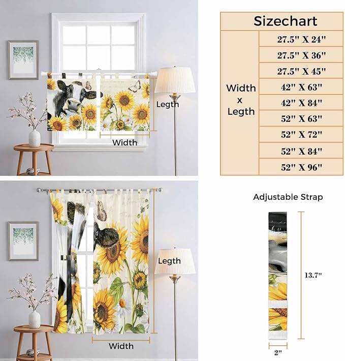 Yellow Sunflowers Bedroom Curtains 72 Inch Length, Window Curtains Tab Top - Image 8