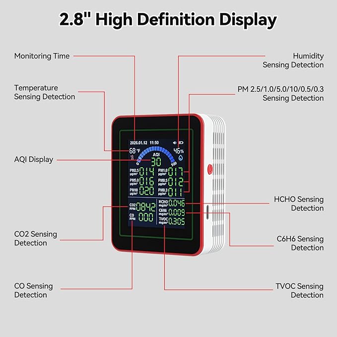 18-in-1 Smart Air Quality Monitor, Air Quality Detector Real-Time - Image 6