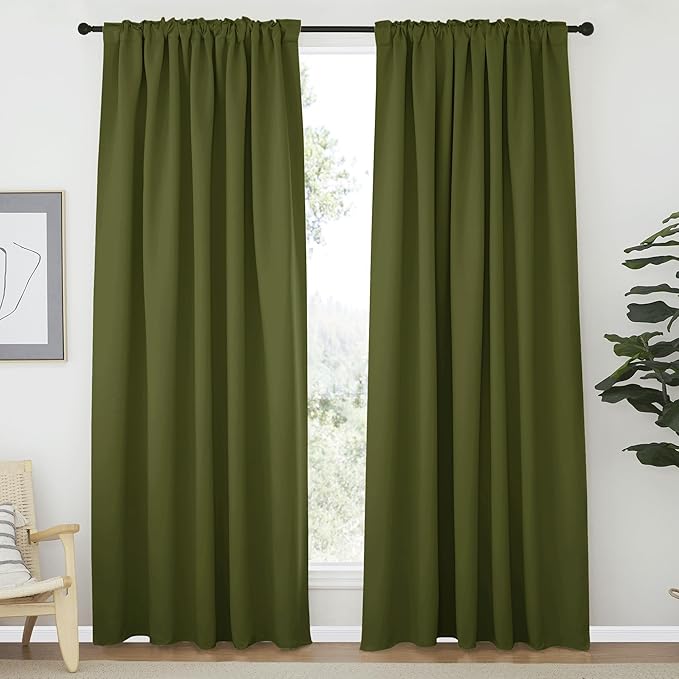 NICETOWN Living Room Blackout Draperies Curtains, Olive Green, W70 x L84 - Image 2