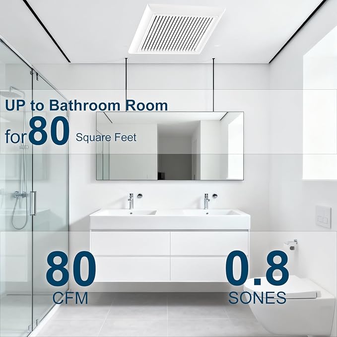 Bathroom Exhaust Fan 80 CFM 0.8 Sone, 4 Inch Duct, Quiet Energy Saving - Image 2