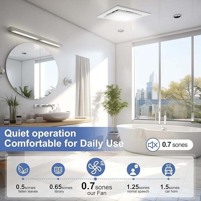 Bathroom Exhaust Fan with Light, 11.8 In Panel, 6000K 12W Square LED, 141 CFM - Image 5