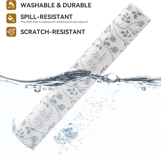 RAY STAR Shelf Liner, 12 Inch x 10 Feet Non Adhesive Floral Kitchen Cabinet - Image 2