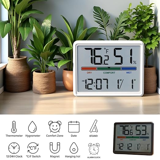 Digital Hygrometer Indoor Thermometer, Clock - Image 4