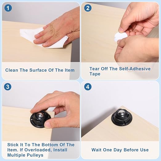uxcell 10Pcs Mini Self Adhesive Caster Wheels, 2.05" x 1.14" 360° Rotation - Image 5