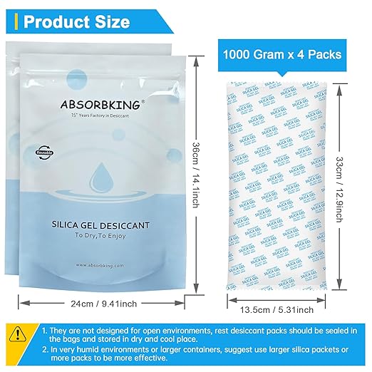 Large Desiccant Packs, 1000 Gram 4 Packs Container Desiccant, Silica Gel Car - Image 6