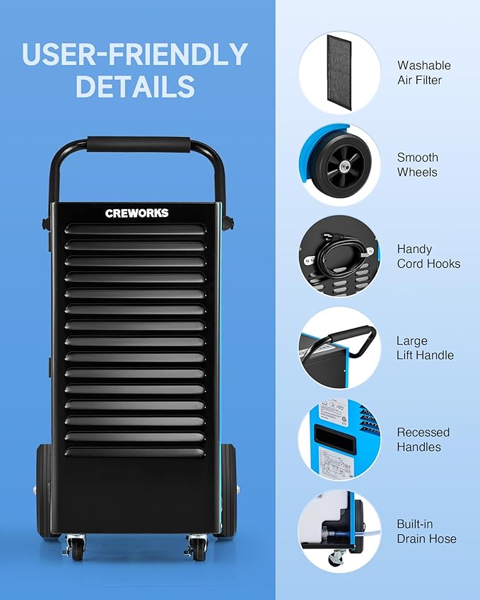 CREWORKS 180 PPD Commercial Dehumidifier, 180 Pint Dehumidifier - Image 4