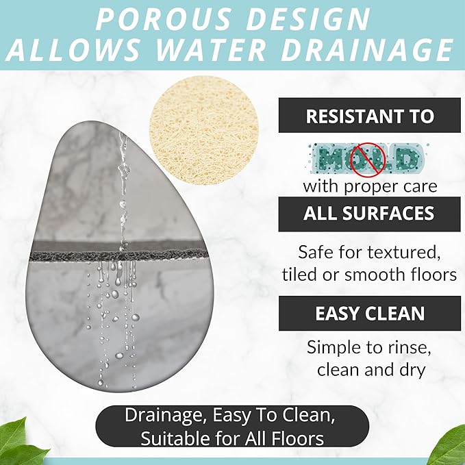Enkosi Loofah Shower Mat with Drain Hole – Cushioned Anti-Slip Square Bath Mat - Image 3