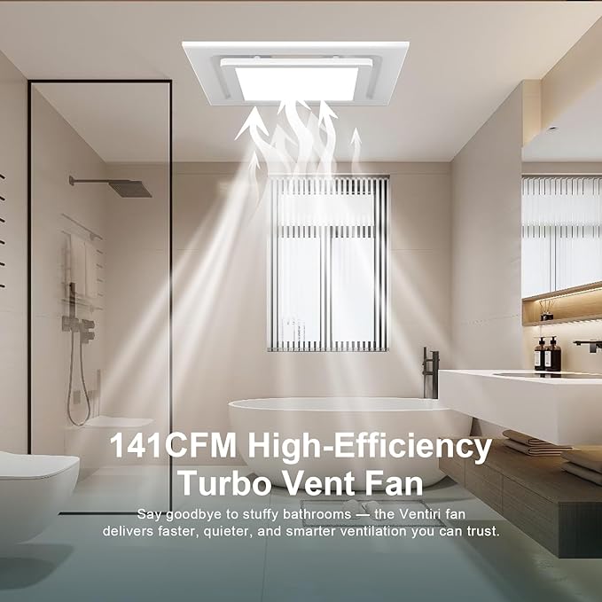 Bathroom Exhaust Fan with Light, 12 INCH, Upgraded Quiet Square Vent Fans with - Image 5
