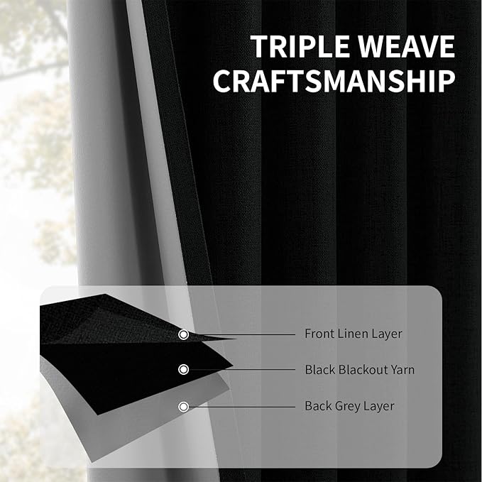 CUCRAF Linen 100% Blackout Curtains 108 Inch Length 2 Panels Set, Back Tab and - Image 6