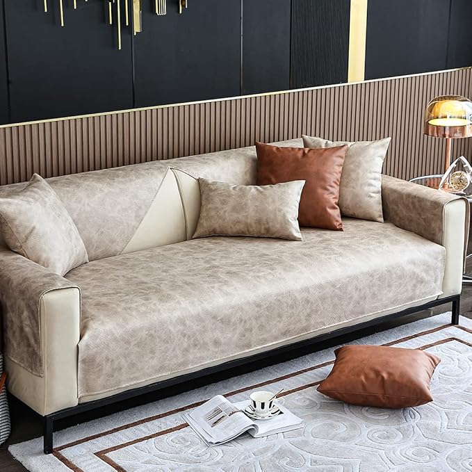Faux Leather Waterproof Couch Sofa Cover Vintage PU Sectional Couch Cover Non - Image 3