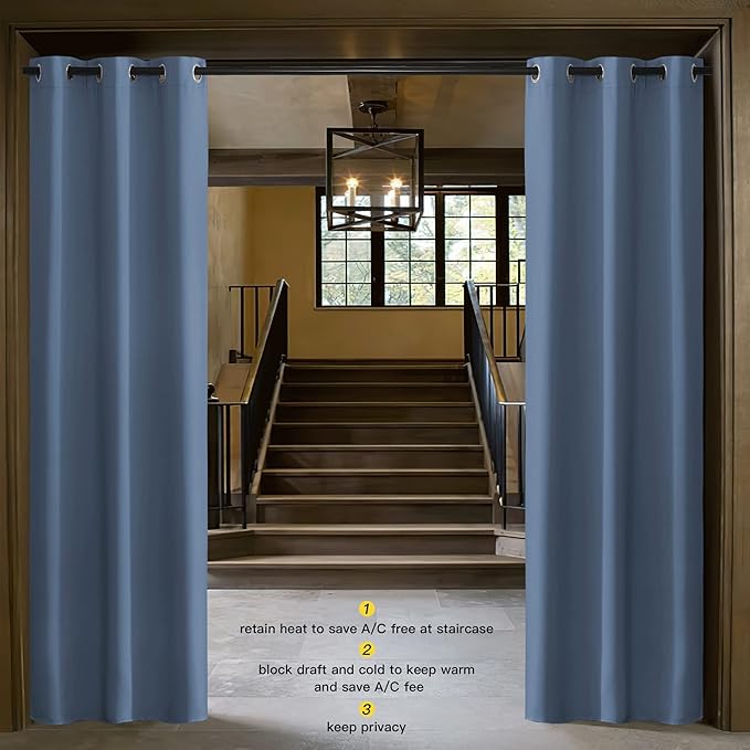 NICETOWN Stone Blue Blackout Room Darkening Drapery Window Treatment Thermal - Image 6