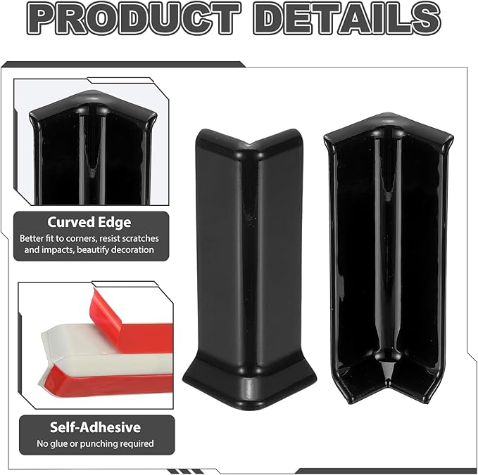 uxcell Self Adhesive Baseboard Corner Blocks, 4.07 Inch Wall Edge Corner - Image 4