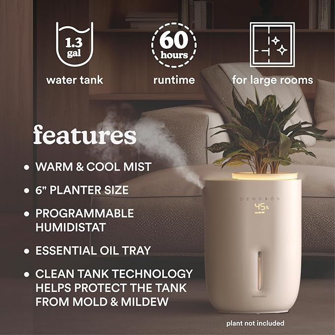 Homedics Natura Ultrasonic Warm & Cool Mist Humidifier, 1.3-Gal - Image 3