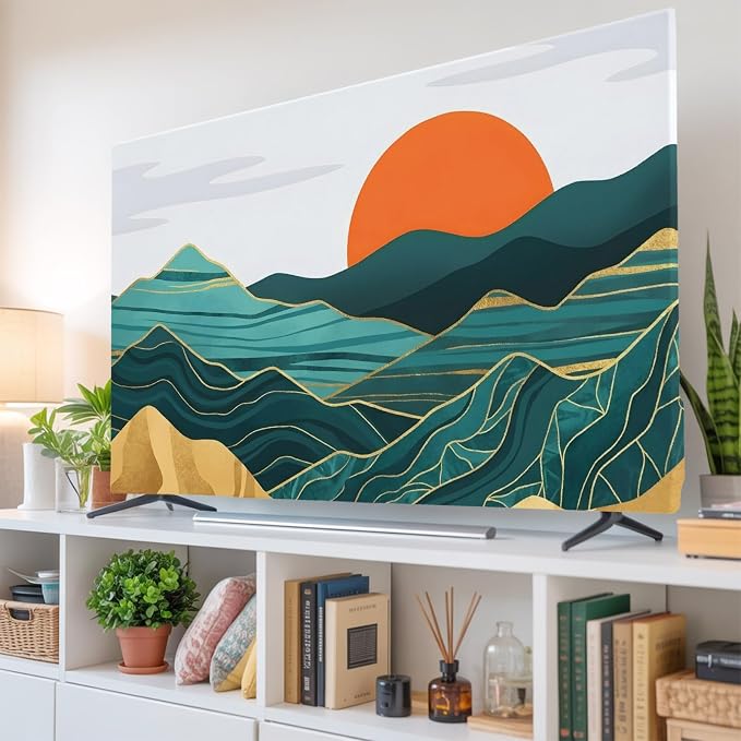 Abstract Mountain Range Sun Indoor TV Cover, Elastic TV Screen Protector by Unknown