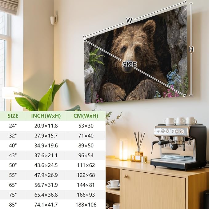 Brown Bear Rustic Wildflowers Cave Indoor TV Cover, Elastic TV Screen Protector - Image 3