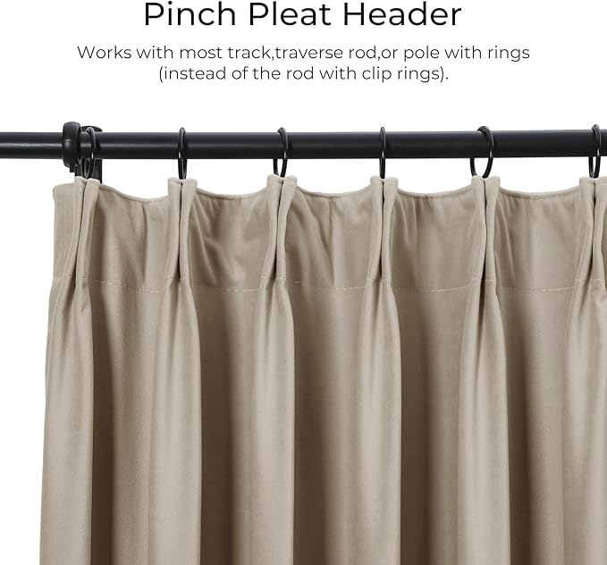 TWOPAGES Luxury Velvet Curtain Pinch Pleated Light Khaki Curtain 102 inch Long - Image 2
