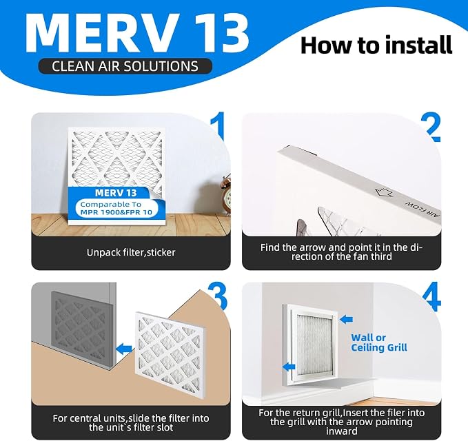 16x16x1 Furnace Air Filters, MPR 1900 & FPR 10, MERV 13 Pleated Air Filter - Image 5