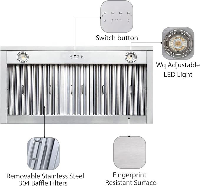 CT Copper Tailor Copper Vent Hood Wall Mount, 610 CFM Exhaust Fan, Stainless - Image 7