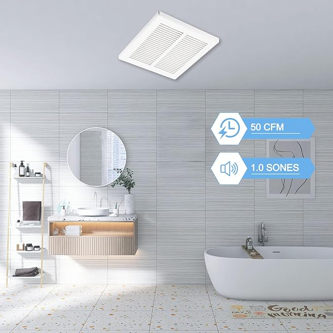Bathroom Exhaust Fan, 50 CFM, 1.0 Sone DC Motor, Quiet Bathroom Fan - Image 2