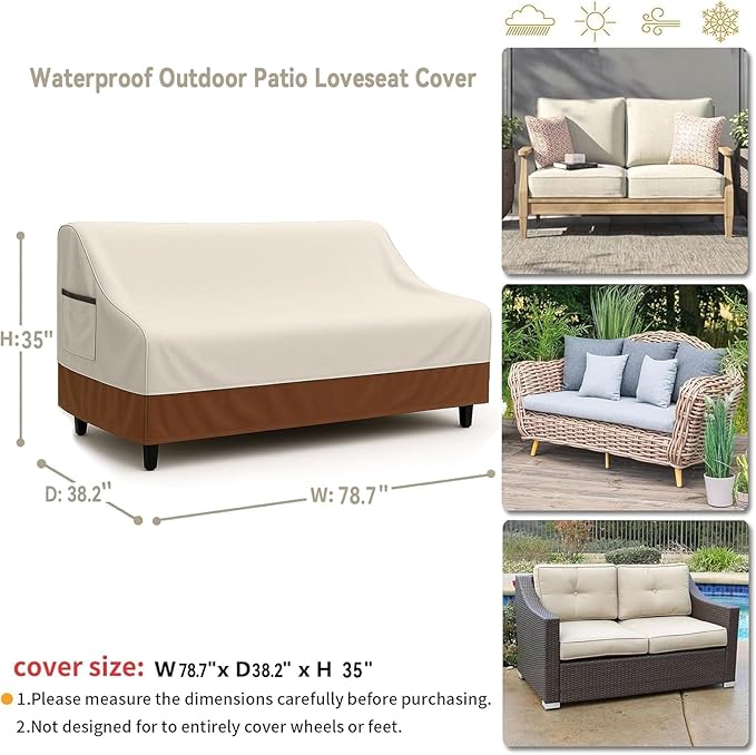Waterproof Patio Loveseat Cover, 78.7W x 38.2D x 35H inches Heavy Duty 600D - Image 2