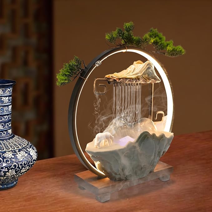 15In Fake Tree Bonsai Humidifier Water Fountain Waterfall Indoor Tabletop - Image 8