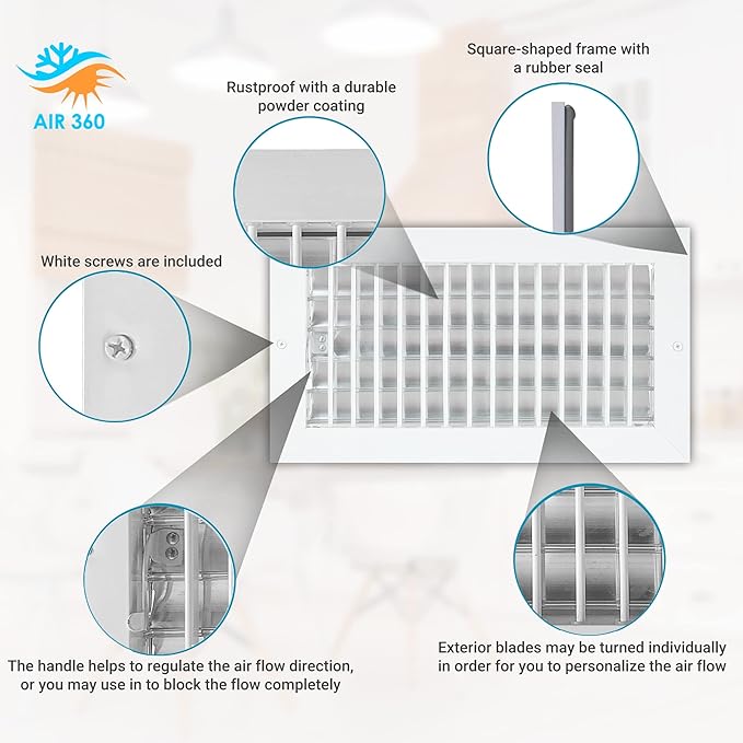 Aluminum 12 x 6 In Heater Vent Deflector Wall AC Grille – Premium Register Vent - Image 8