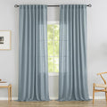 Stone Blue Linen Back Tab Curtains 102 Inches Long 2 Panels Set by DONREN