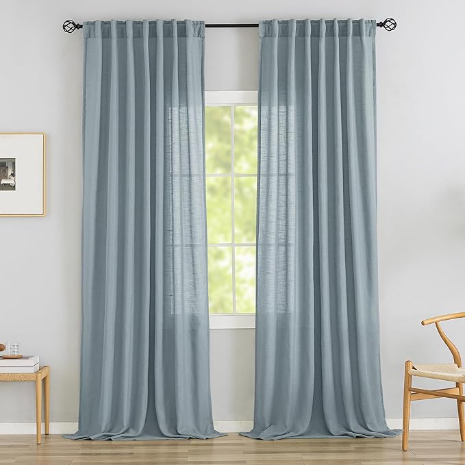 DONREN Stone Blue Back Tab Curtains 126 Inches Extra Long Ceiling to Floor by DONREN
