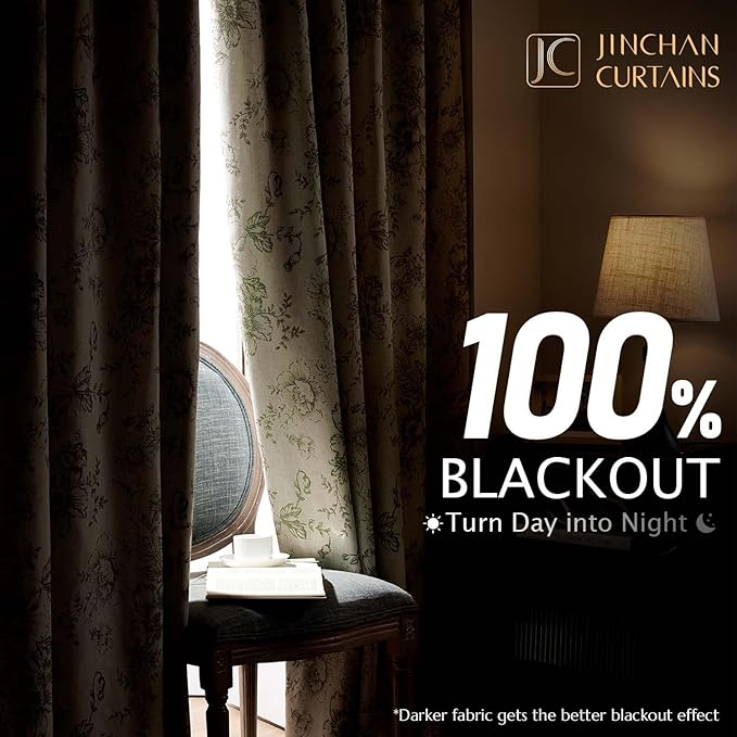 jinchan Blackout Curtains Linen Blend Floral Curtain - Image 2