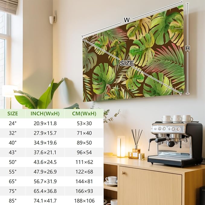 Abstract Olive Monstera Tropical Leaves Indoor TV Cover, Elastic TV Screen - Image 4