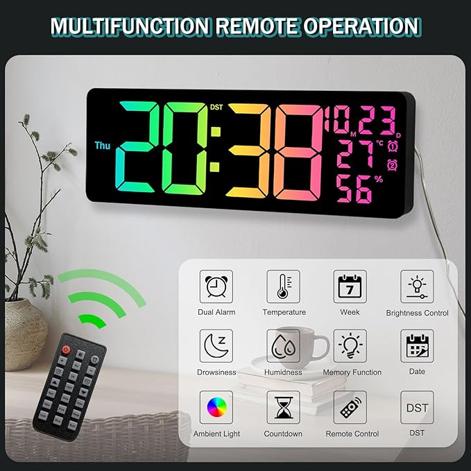 JoFomp 17.3" Large Digital Wall Clock, LED Digital Clock Large Display - Image 4