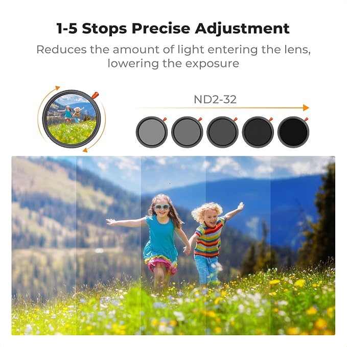 K&F CONCEPT 58mm Black Diffusion Mist Effect 1/4 & Variable ND2-32 & Circular - Image 5