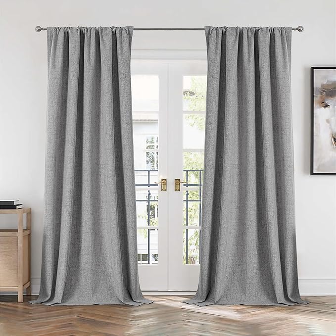 CUCRAF Linen 100% Blackout Curtains 63 Inch Length 2 Panels Set, Back Tab and - Image 7